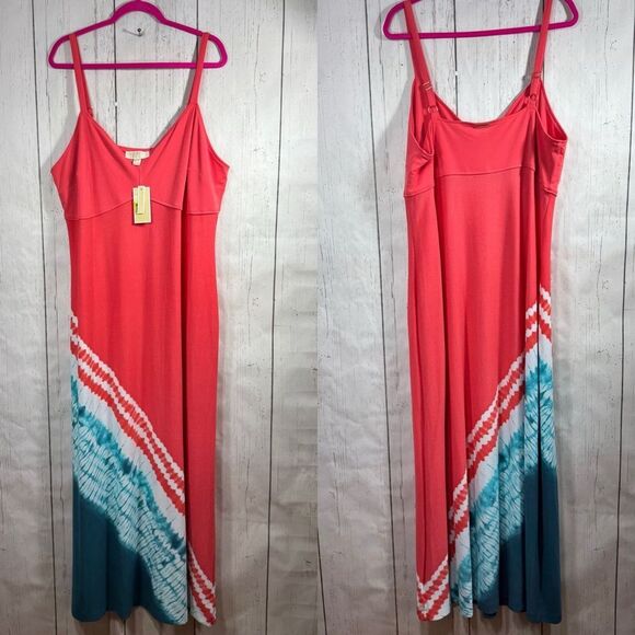 Michael Kors Tie Dyed V Neck Coastal Maxi Sundress Sleeveless Spaghetti Strap - Picture 13 of 15